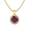 1 Carat Round Shape Ruby and Halo Diamond Necklace In 14 Karat Yellow Gold Image-1