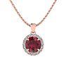 1 Carat Round Shape Ruby and Halo Diamond Necklace In 14 Karat Rose Gold Image-1