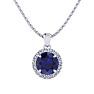 1 Carat Round Shape Sapphire and Halo Diamond Necklace In 14 Karat White Gold Image-1