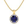 1 Carat Round Shape Sapphire and Halo Diamond Necklace In 14 Karat Yellow Gold Image-1