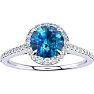 1 Carat Blue Diamond Halo Engagement Ring in 14k White Gold Image-1