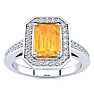 1 Carat Citrine and Halo Diamond Ring In 14 Karat White Gold Image-1