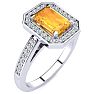 1 Carat Citrine and Halo Diamond Ring In 14 Karat White Gold Image-2