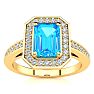 1 1/2 Carat Blue Topaz and Halo Diamond Ring In 14 Karat Yellow Gold Image-1