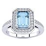 Aquamarine Ring: Aquamarine Jewelry: 1 Carat Aquamarine and Halo Diamond Ring In 14 Karat White Gold Image-1