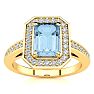 Aquamarine Ring: Aquamarine Jewelry: 1 Carat Aquamarine and Halo Diamond Ring In 14 Karat Yellow Gold Image-1