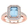 Aquamarine Ring: Aquamarine Jewelry: 1 Carat Aquamarine and Halo Diamond Ring In 14 Karat Rose Gold Image-1