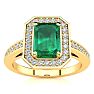 1 Carat Emerald and Halo Diamond Ring In 14 Karat Yellow Gold
