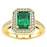 1 Carat Emerald and Halo Diamond Ring In 14 Karat Yellow Gold Image-1