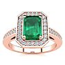1 Carat Emerald and Halo Diamond Ring In 14 Karat Rose Gold Image-1