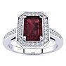 Garnet Ring: Garnet Jewelry: 1 1/2 Carat Garnet and Halo Diamond Ring In 14 Karat White Gold Image-1