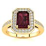 Garnet Ring: Garnet Jewelry: 1 1/2 Carat Garnet and Halo Diamond Ring In 14 Karat Yellow Gold Image-1