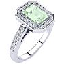 1 Carat Green Amethyst and Halo Diamond Ring In 14 Karat White Gold Image-2
