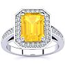 2 Carat Citrine and Halo Diamond Ring In 14 Karat White Gold Image-1