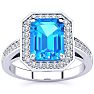 2 1/4 Carat Blue Topaz and Halo Diamond Ring In 14 Karat White Gold Image-1