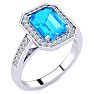 2 1/4 Carat Blue Topaz and Halo Diamond Ring In 14 Karat White Gold Image-2