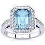 Aquamarine Ring: Aquamarine Jewelry: 1 3/4 Carat Aquamarine and Halo Diamond Ring In 14 Karat White Gold Image-1