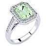 2 Carat Green Amethyst and Halo Diamond Ring In 14 Karat White Gold Image-2