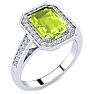 3 Carat Peridot and Halo Diamond Ring In 14 Karat White Gold Image-2