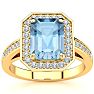 Aquamarine Ring: Aquamarine Jewelry: 2 1/2 Carat Aquamarine and Halo Diamond Ring In 14 Karat Yellow Gold Image-1