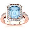 Aquamarine Ring: Aquamarine Jewelry: 2 1/2 Carat Aquamarine and Halo Diamond Ring In 14 Karat Rose Gold Image-1
