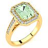 2 1/2 Carat Green Amethyst and Halo Diamond Ring In 14 Karat Yellow Gold Image-2