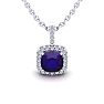 1 Carat Cushion Cut Amethyst and Halo Diamond Necklace In 14 Karat White Gold, 18 Inches Image-1