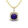 1 Carat Cushion Cut Amethyst and Halo Diamond Necklace In 14 Karat Yellow Gold, 18 Inches Image-1