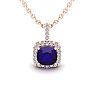 1 Carat Cushion Cut Amethyst and Halo Diamond Necklace In 14 Karat Rose Gold, 18 Inches Image-1