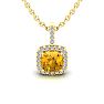 1 Carat Cushion Cut Citrine and Halo Diamond Necklace In 14 Karat Yellow Gold, 18 Inches Image-1