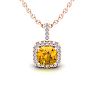 1 Carat Cushion Cut Citrine and Halo Diamond Necklace In 14 Karat Rose Gold, 18 Inches Image-1