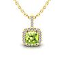 1 1/4 Carat Cushion Cut Peridot and Halo Diamond Necklace In 14 Karat Yellow Gold, 18 Inches Image-1