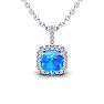 1 1/4 Carat Cushion Cut Blue Topaz and Halo Diamond Necklace In 14 Karat White Gold, 18 Inches Image-1