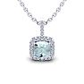 Aquamarine Necklace: Aquamarine Jewelry: 1 Carat Cushion Cut Aquamarine and Halo Diamond Necklace In 14 Karat White Gold, 18 Inches
 Image-1