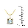 Aquamarine Necklace: Aquamarine Jewelry: 1 Carat Cushion Cut Aquamarine and Halo Diamond Necklace In 14 Karat Yellow Gold, 18 Inches Image-3