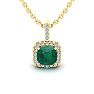 1-1/4 Carat Cushion Shape Emerald Necklaces With Diamond Halo In 14 Karat Yellow Gold, 18 Inch Chain Image-1