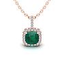 1-1/4 Carat Cushion Shape Emerald Necklaces With Diamond Halo In 14 Karat Rose Gold, 18 Inch Chain Image-1