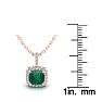 1-1/4 Carat Cushion Shape Emerald Necklaces With Diamond Halo In 14 Karat Rose Gold, 18 Inch Chain Image-3
