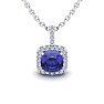 1 Carat Cushion Cut Tanzanite and Halo Diamond Necklace In 14 Karat White Gold, 18 Inches Image-1