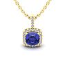 1 Carat Cushion Cut Tanzanite and Halo Diamond Necklace In 14 Karat Yellow Gold, 18 Inches Image-1