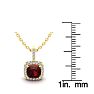 Garnet Necklace: Garnet Jewelry: 1 1/4 Carat Cushion Cut Garnet and Halo Diamond Necklace In 14 Karat Yellow Gold, 18 Inches Image-3