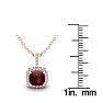 Garnet Necklace: Garnet Jewelry: 1 1/4 Carat Cushion Cut Garnet and Halo Diamond Necklace In 14 Karat Rose Gold, 18 Inches Image-3