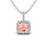 1 Carat Cushion Shape Morganite Necklace with Diamond Halo In 14 Karat White Gold With 18 Inch Chain Image-1