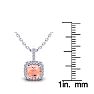 1 Carat Cushion Shape Morganite Necklace with Diamond Halo In 14 Karat White Gold With 18 Inch Chain Image-3