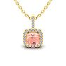 1 Carat Cushion Shape Morganite Necklace with Diamond Halo In 14 Karat Yellow Gold With 18 Inch Chain Image-1