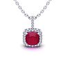 1 1/2 Carat Cushion Cut Ruby and Halo Diamond Necklace In 14 Karat White Gold, 18 Inches Image-1