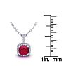 1 1/2 Carat Cushion Cut Ruby and Halo Diamond Necklace In 14 Karat White Gold, 18 Inches Image-3