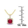 1 1/2 Carat Cushion Cut Ruby and Halo Diamond Necklace In 14 Karat Yellow Gold, 18 Inches Image-3