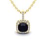 1 1/4 Carat Cushion Cut Sapphire and Halo Diamond Necklace In 14 Karat Yellow Gold, 18 Inches Image-1