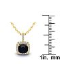 1 1/4 Carat Cushion Cut Sapphire and Halo Diamond Necklace In 14 Karat Yellow Gold, 18 Inches Image-3